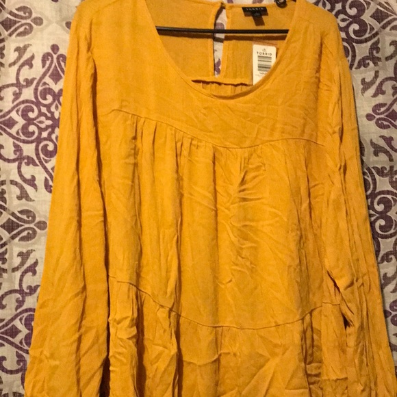 Torrid Crinkle Gauze long sleeve Tiered Top - Yellow Women's plus size 3 - Picture 4 of 7